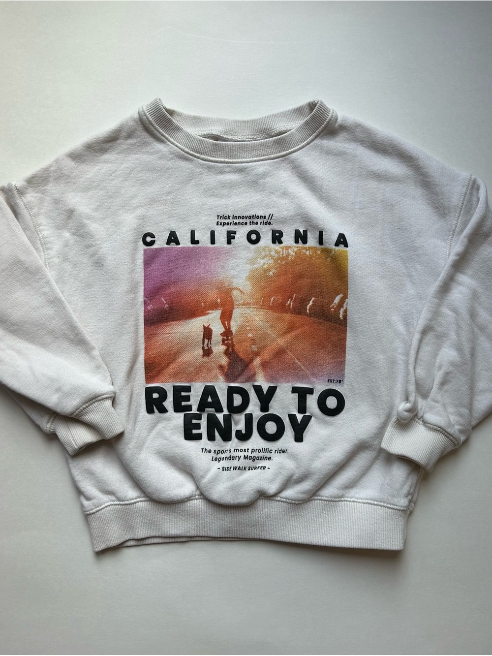 Zara California Ready to Enjoy Graphic Crewneck Sweatshirt - White